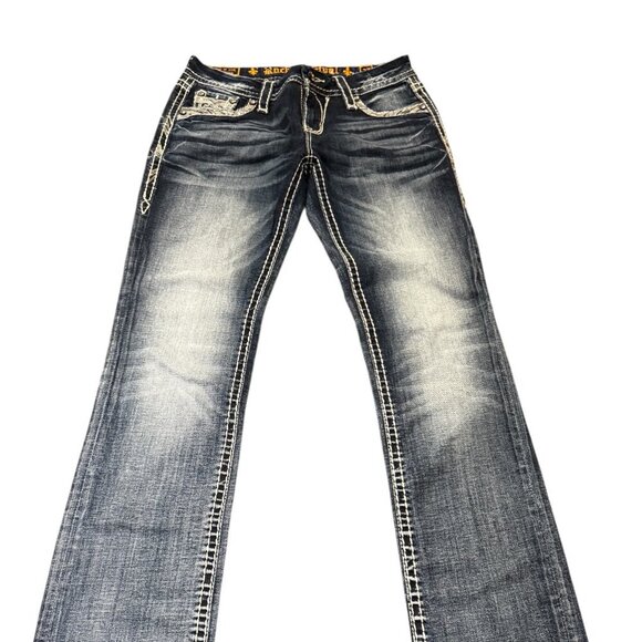 Rock Revival Jazlyn Women’s Bootcut Jeans – Size 27 (US 4) – Blue Distressed - Picture 1 of 4